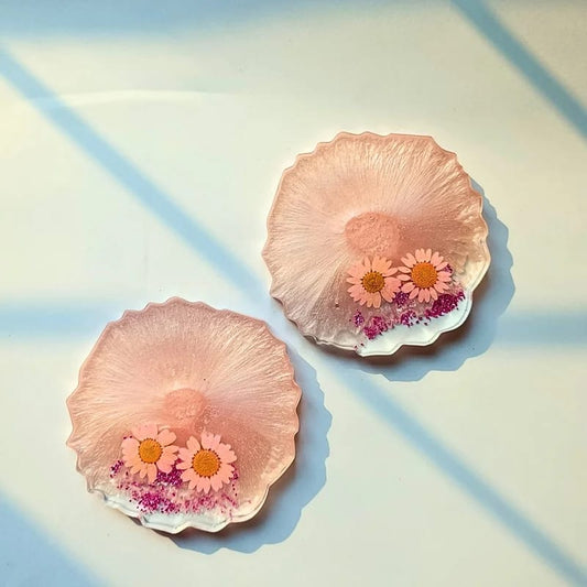 Blush Daisy Resin Coasters (Set of 2)