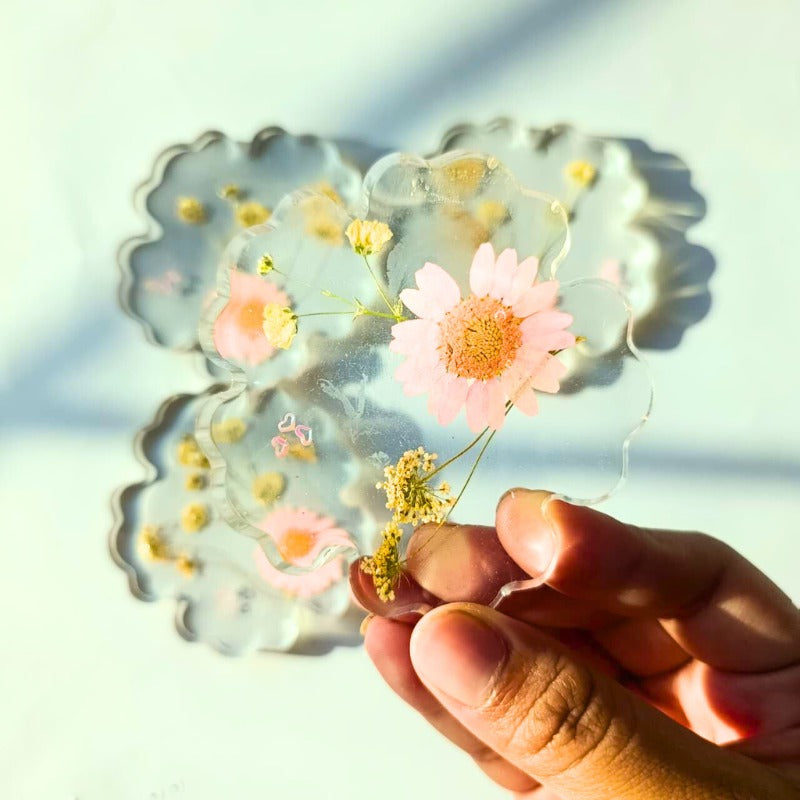 Floral Dream Mini Coasters – Pressed Bloom Elegance (Set of 4)