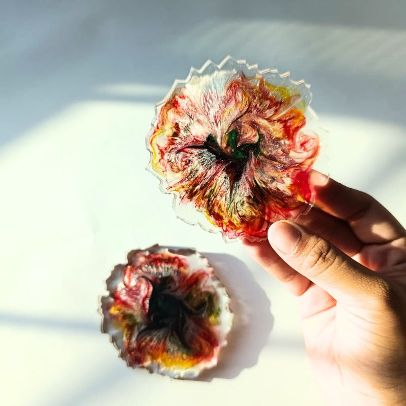 Crimson Bloom Mini Coasters – Artistic Flame Set (4 pcs)