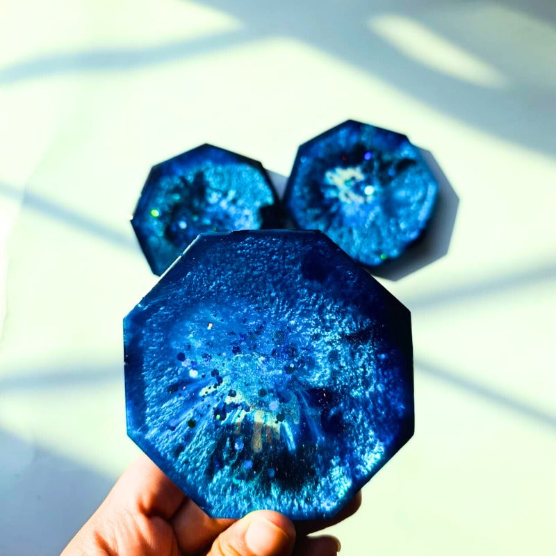 Midnight Tide Coaster Set – Deep Blue Radiance