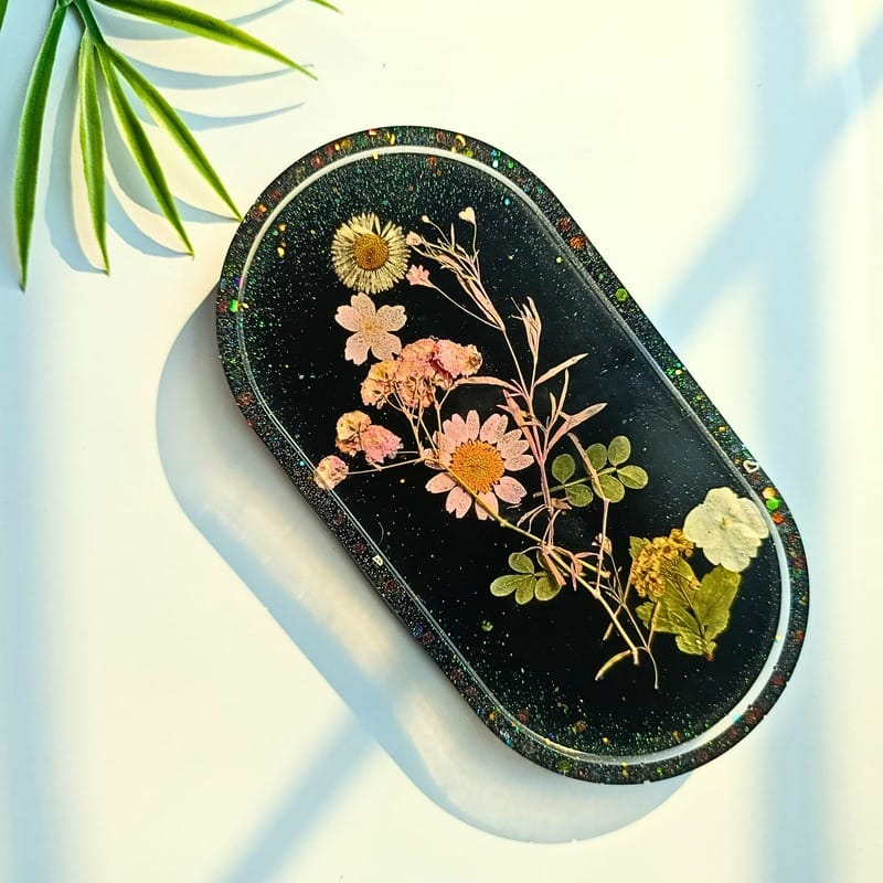 Midnight Blossom Resin Jewelry & Décor Tray