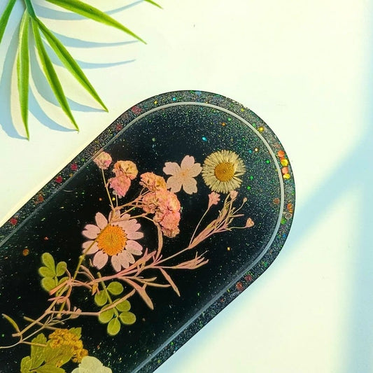 Midnight Blossom Resin Jewelry & Décor Tray