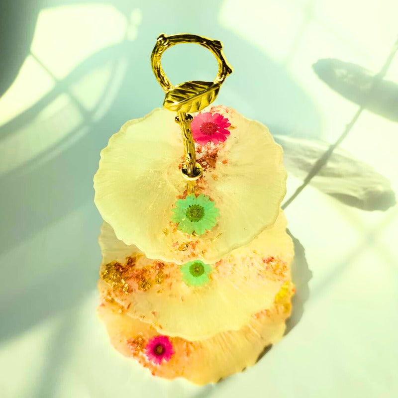 Blossom Luxe 3-Tier Resin Stand – Real Flower Elegance