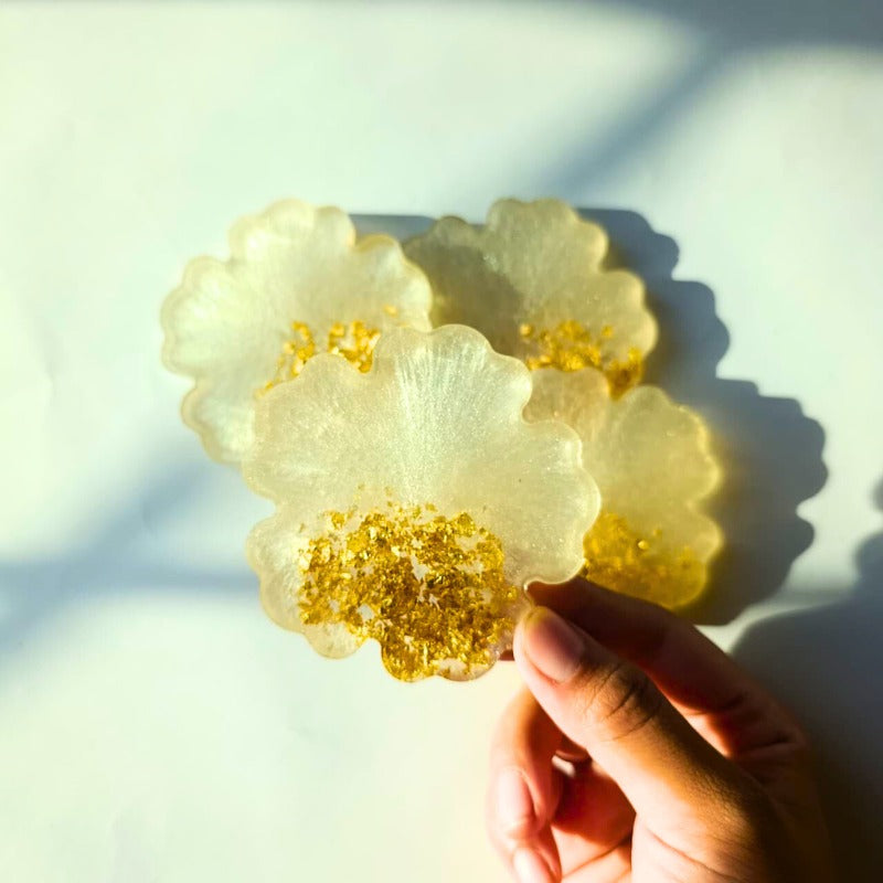 Golden Bloom Mini Coasters – Pack of 4