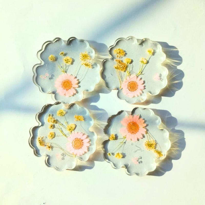 Floral Dream Mini Coasters – Pressed Bloom Elegance (Set of 4)