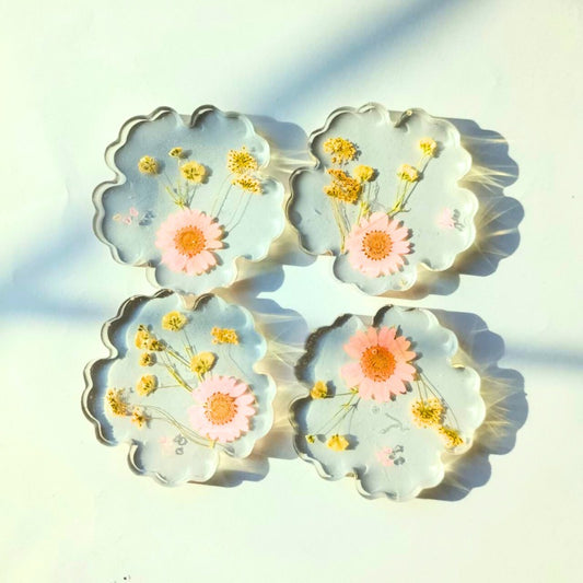 Floral Dream Mini Coasters – Pressed Bloom Elegance (Set of 4)