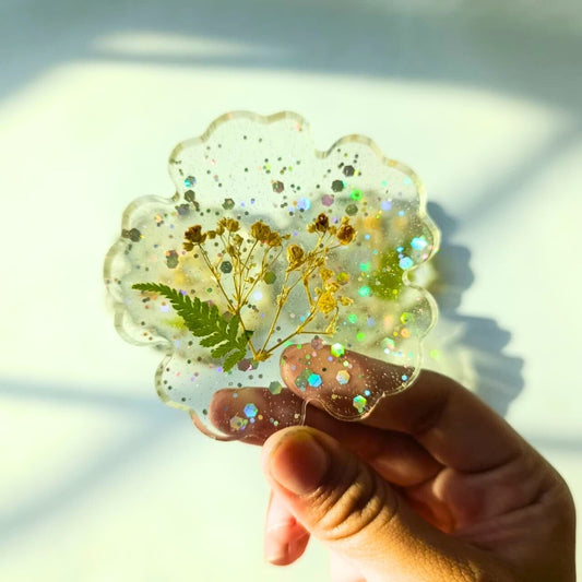 Golden Fern Mini Coasters – Botanical Sparkle Set (4 pcs)