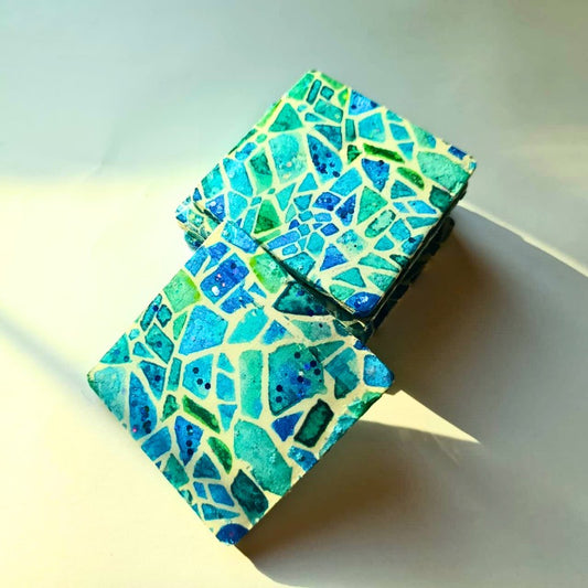 Azure Mosaic Coaster Set – Handcrafted Tile Art (6 pcs)