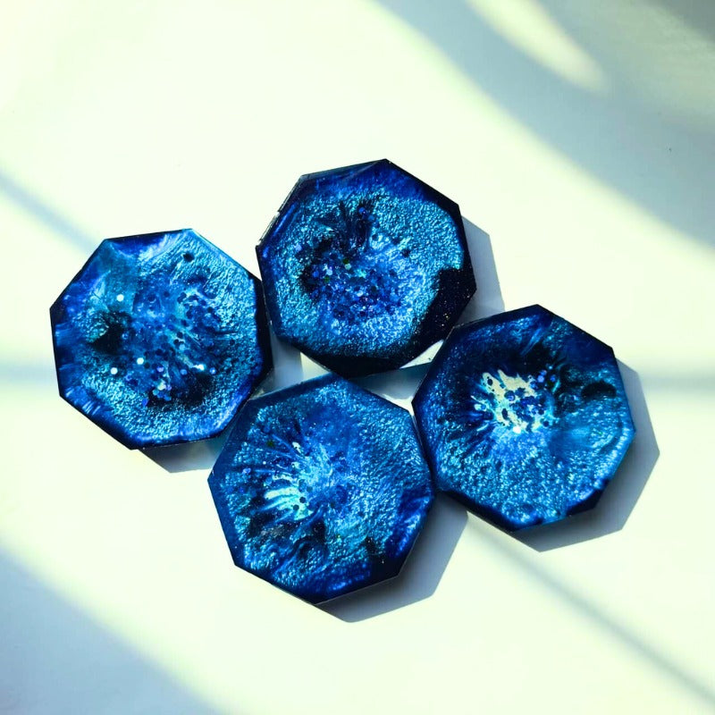 Midnight Tide Coaster Set – Deep Blue Radiance