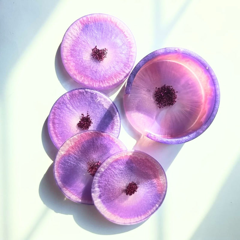 Lavender Haze Coaster Set with Holder – Dreamy Lilac Glow