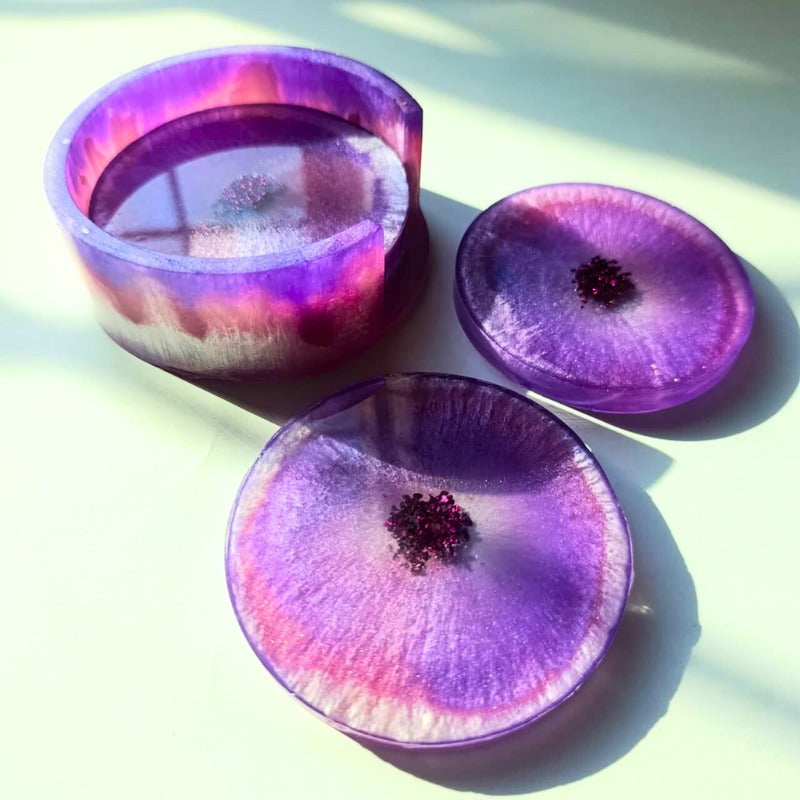 Lavender Haze Coaster Set with Holder – Dreamy Lilac Glow