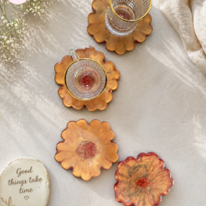 Amber Blossom Resin Coaster Set