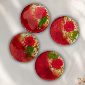 Crimson Bloom Floral Coaster Set