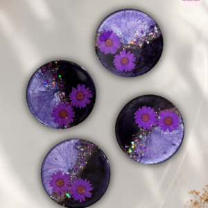 Midnight Violet Floral Coaster Set